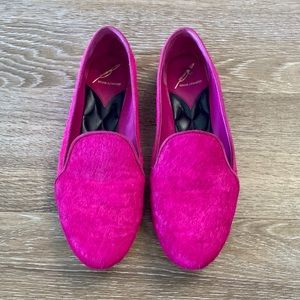 Brian Atwood Fuchsia Pony Hair Flats/Loafers